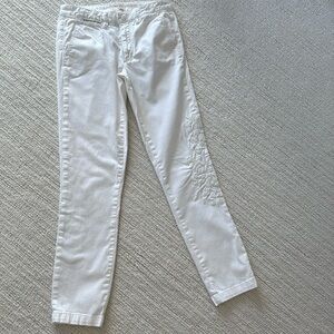 Anthropologie white embroidered chinos. Size 27.  Inseam 30 in.